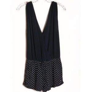 Zara Timeless Chic Sleeveless Chiffon V neck  Navy White Polka Dot Romper XS
